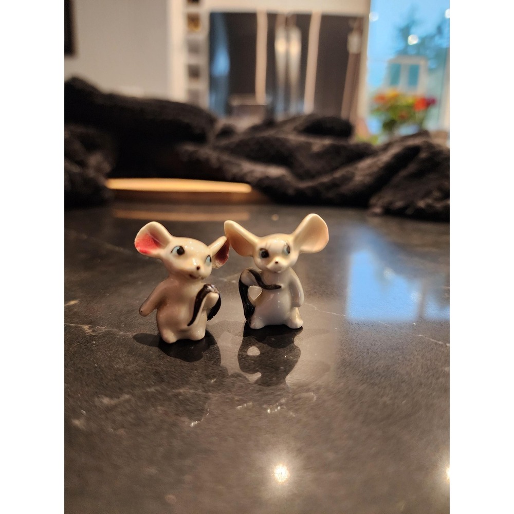 Vintage Miniature Porcelain Animal Figurines Japan Whimsies Mice Duck Family Set
